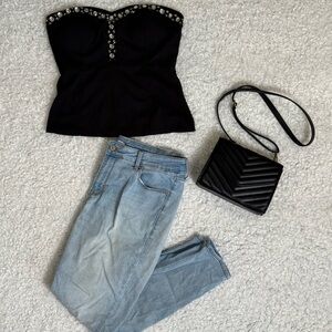 Y2K Rampage Women’s Black strapless top with rhinestone (size M) *TOP ONLY*